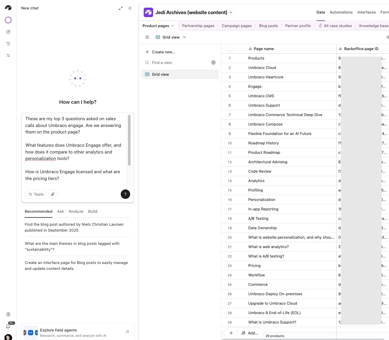 Example Omni questions against the Airtable content library