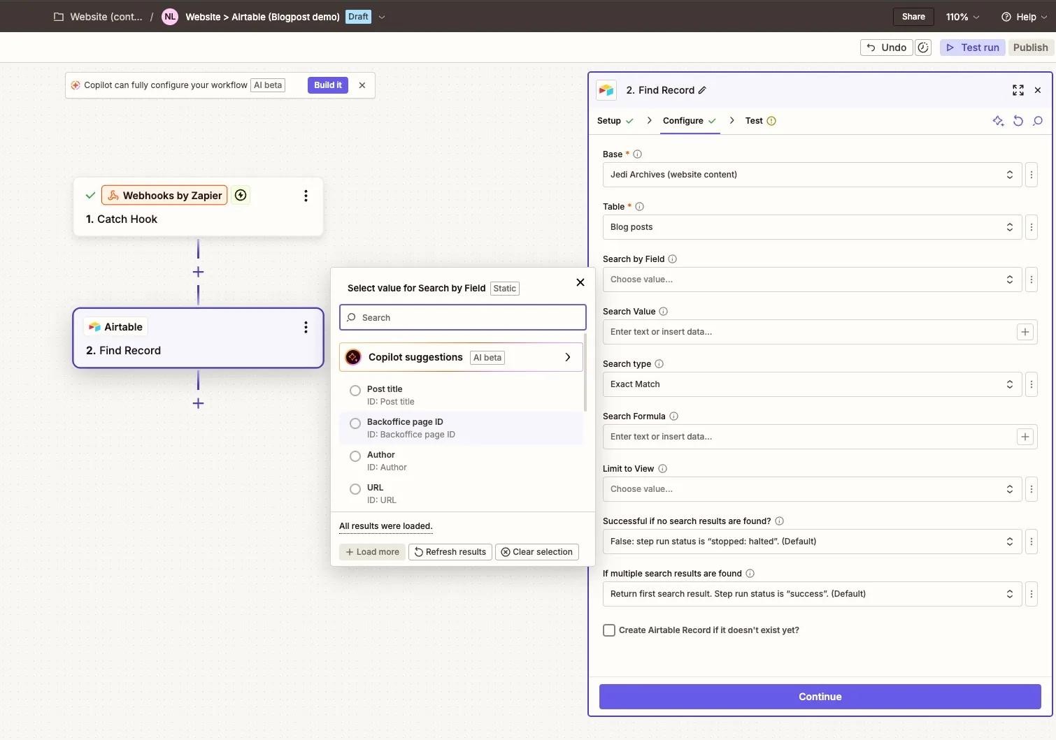 Airtable Find Record step using Backoffice ID