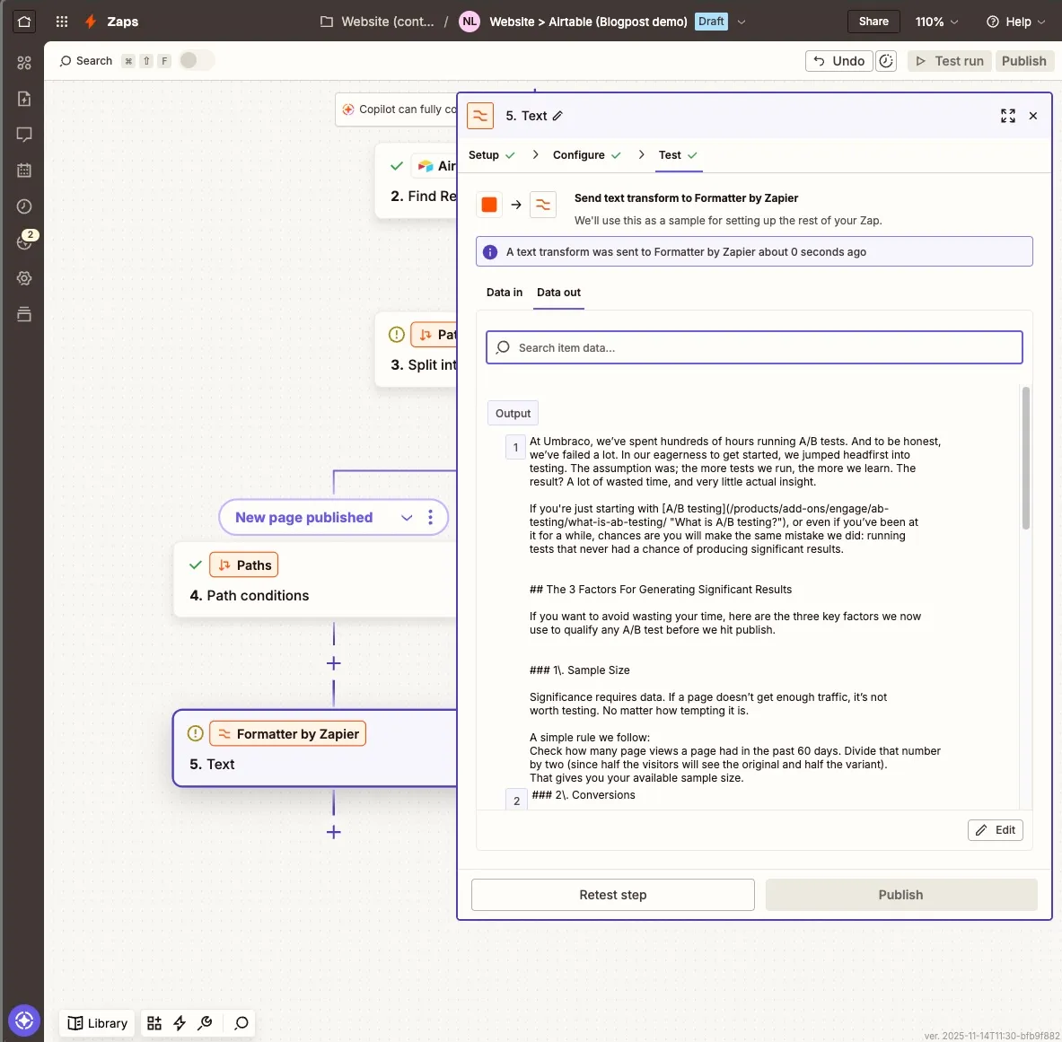 Zapier formatter step for converting HTML to Markdown