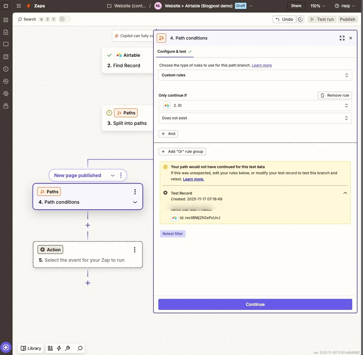 Path condition for handling new versus existing content